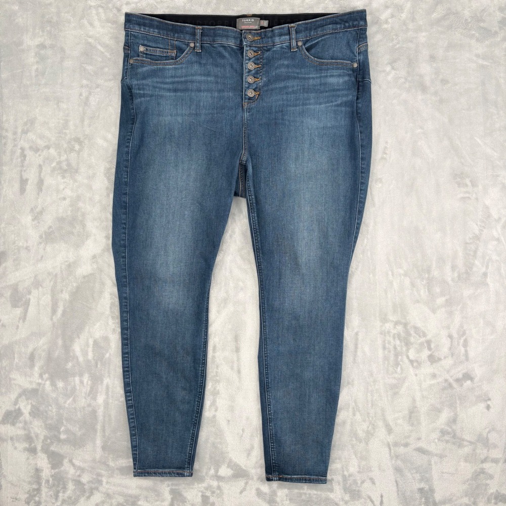 Torrid Jeans Women 22R Blue Bombshell Skinny Multi Button Fly Premium Stretch - Picture 2 of 11